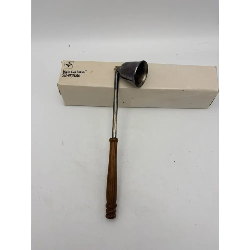 VTG SilverPlated Candle Snuffer Wooden Handled International Silver Co.